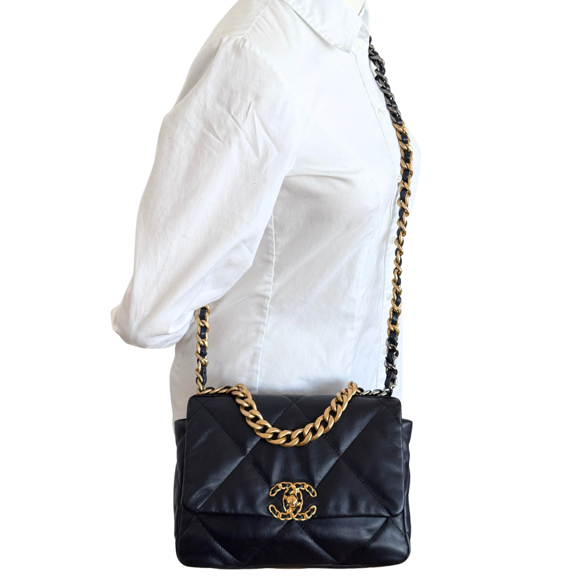 Chanel 19 Flap Bag Small Tas Navy Lamsleer