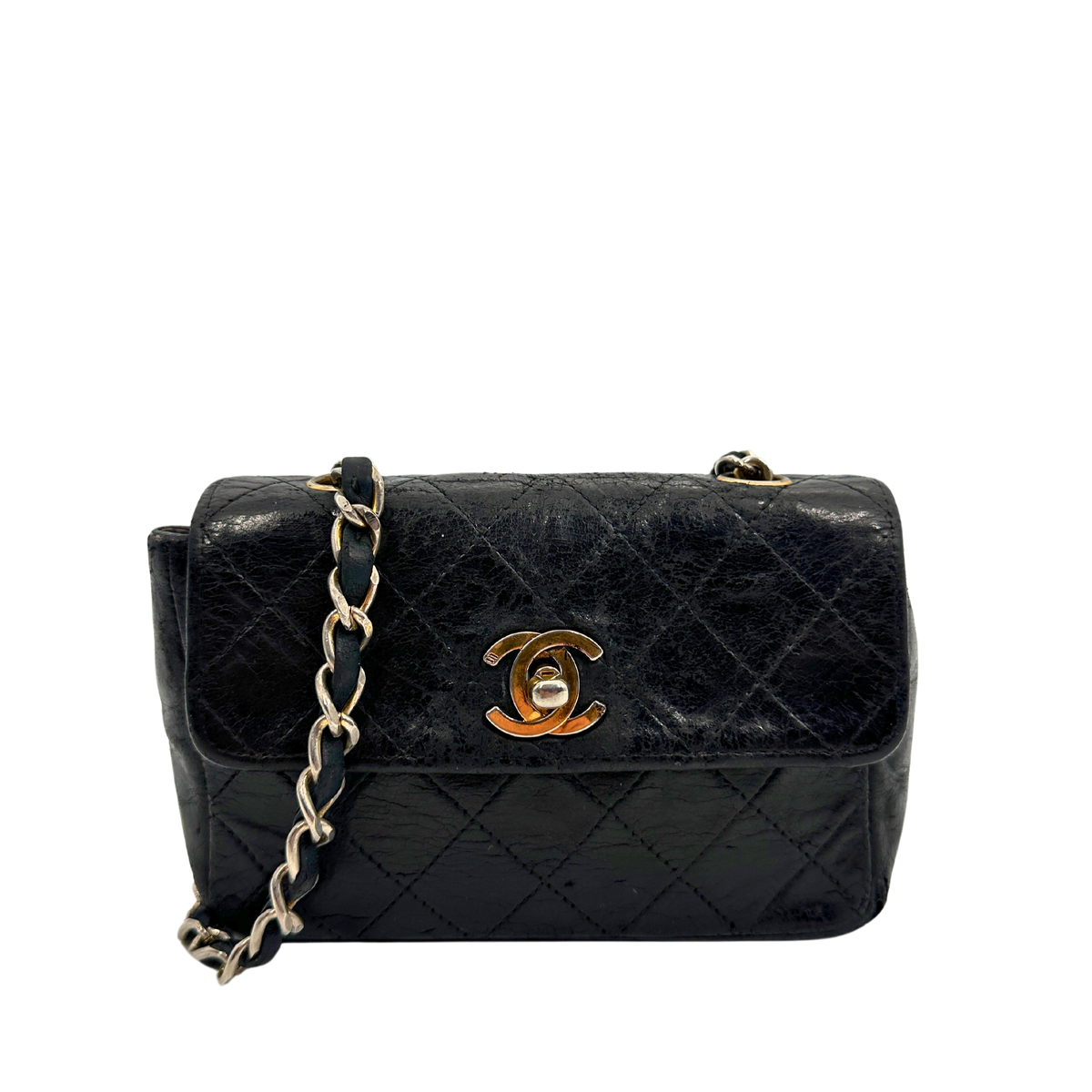 Chanel Mini Flap Bag schwarz Lammleder / akzeptabel Chanel