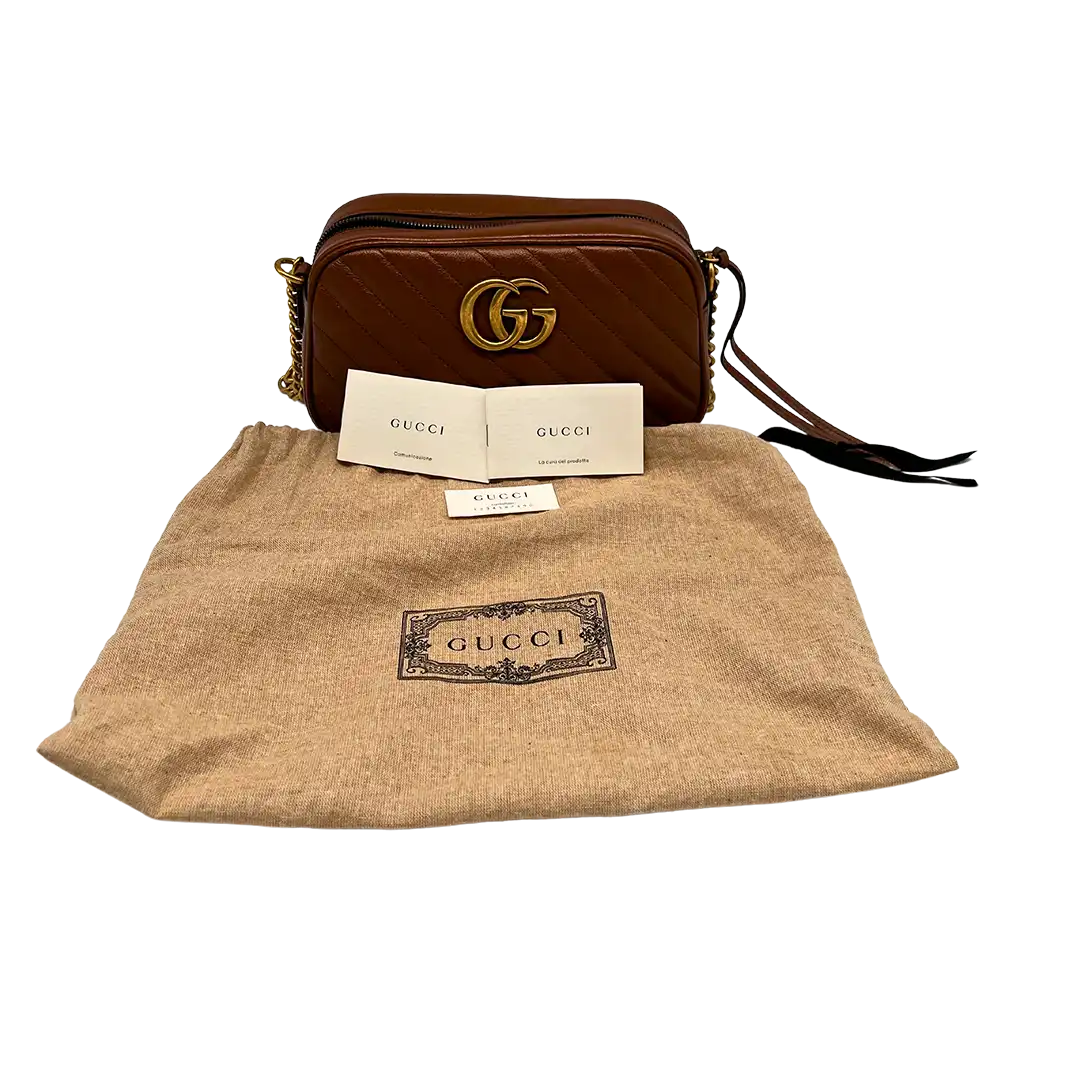 Gucci GG Marmont mittelgroß Matelassé-Leder Umhängetasche braun / sehr gut Gucci