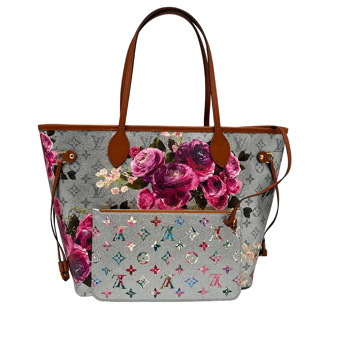 Louis Vuitton Metallic Monogram LV Garden Neverfull MM Silver Fullset / neuwertig Louis Vuitton