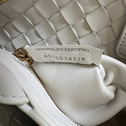 Bottega Veneta East/West Andiamo kleine Tote aus Intrecciato-Leder weiß 2023 / sehr gut Bottega Veneta