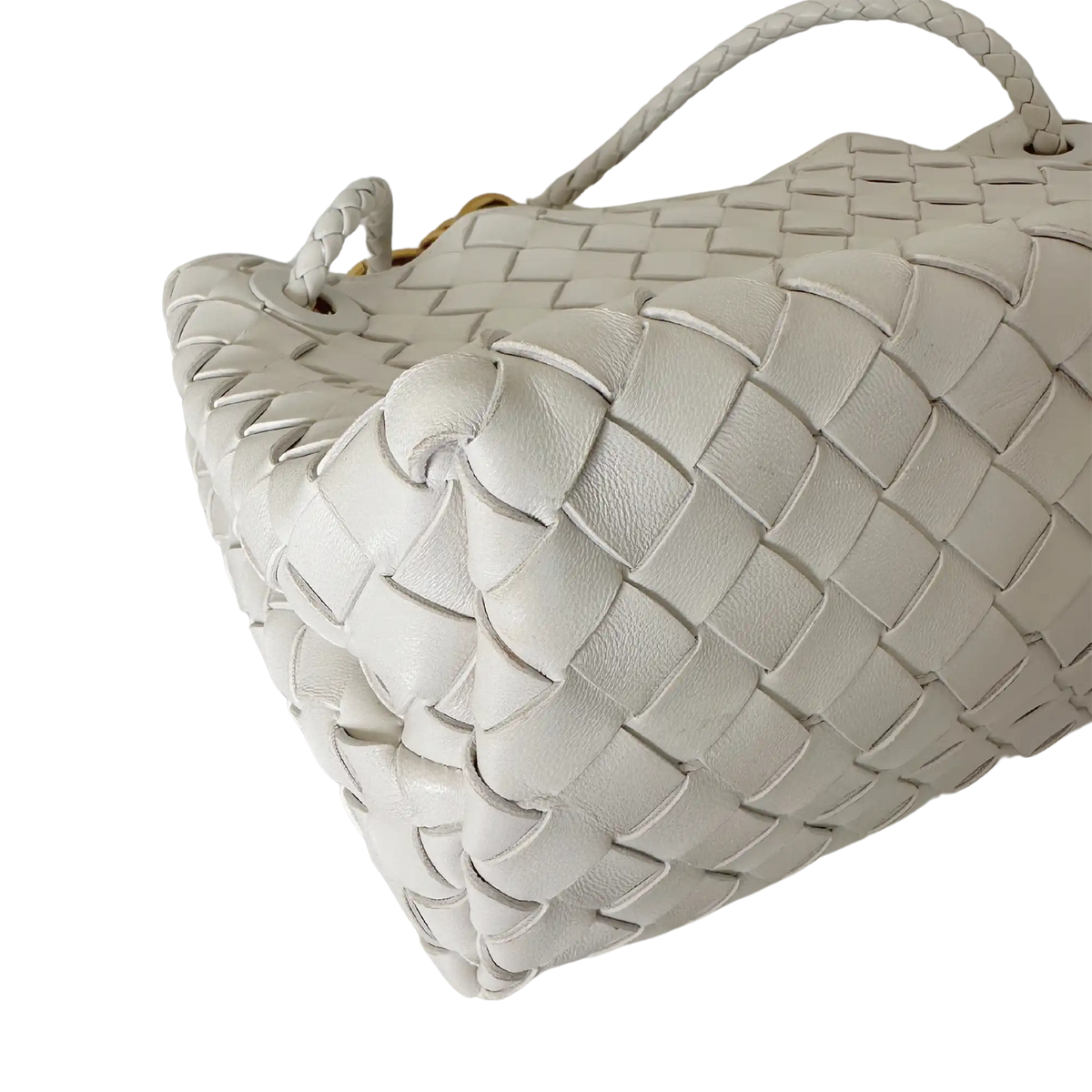 Bottega Veneta East/West Andiamo kleine Tote aus Intrecciato-Leder weiß 2023 / sehr gut Bottega Veneta