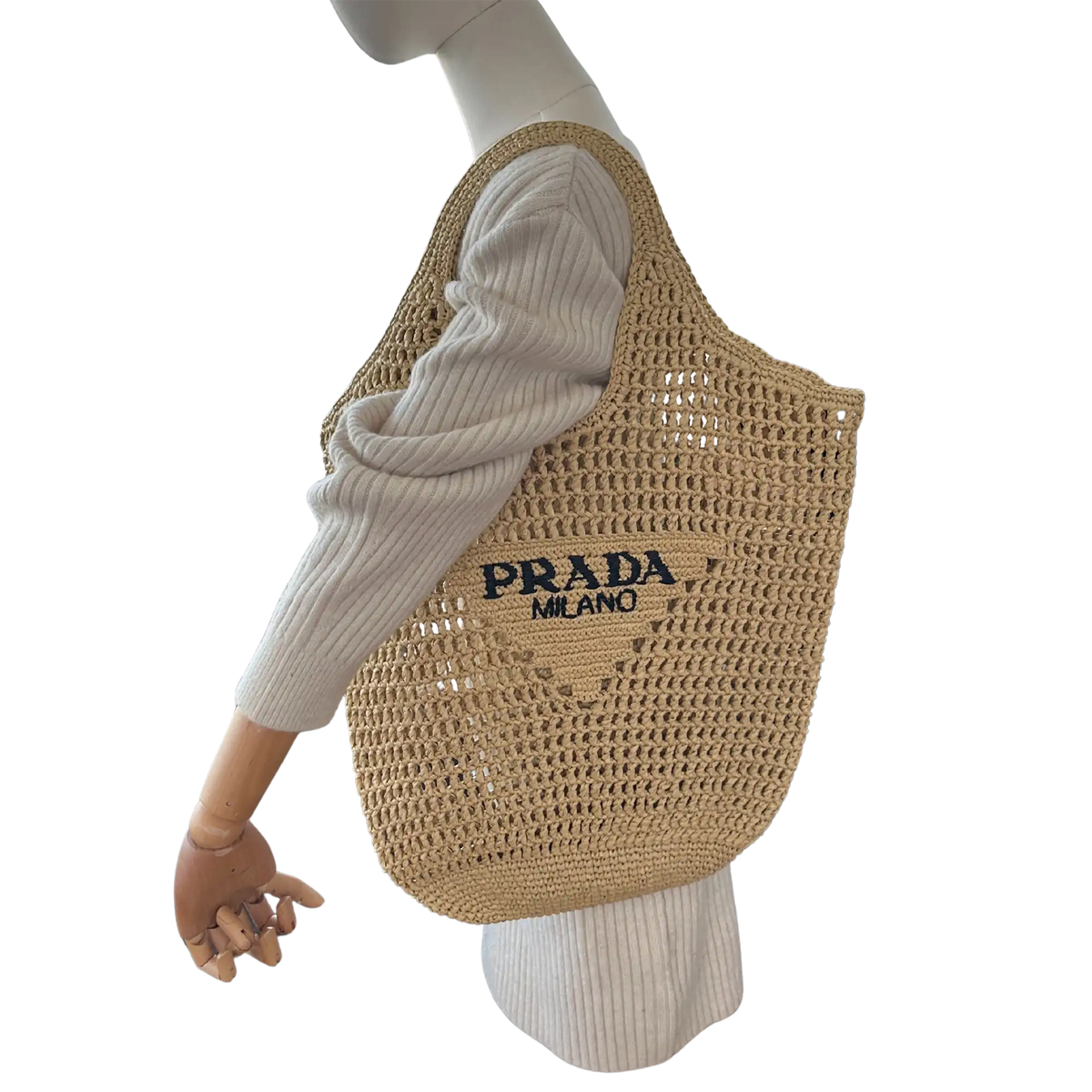 Prada Shopping Bag with Logo Embroidery Raffiabast beige Tasche / neuwertig Prada
