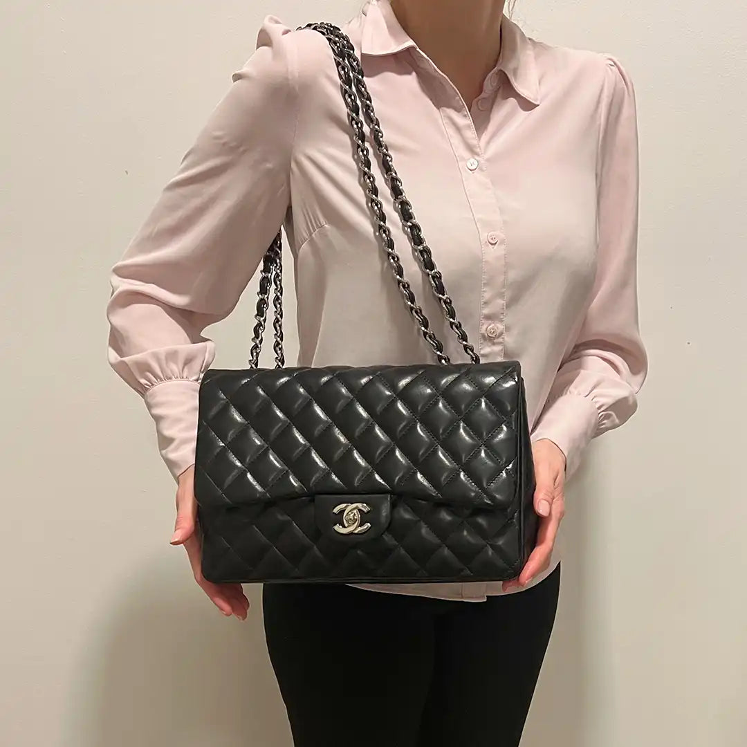 Chanel Timeless Jumbo Single Flap Bag Handtasche 2010 schwarz Lammleder / sehr gut Chanel