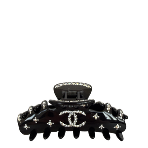 Chanel haarklem van hars, email en kristal, zwart