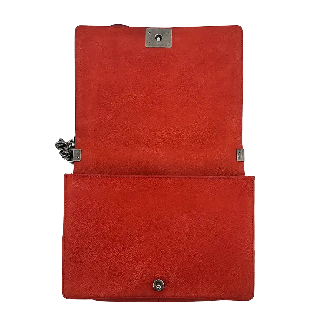 Chanel Boy Tasche Large Kaviar Wildleder rot / gut Chanel