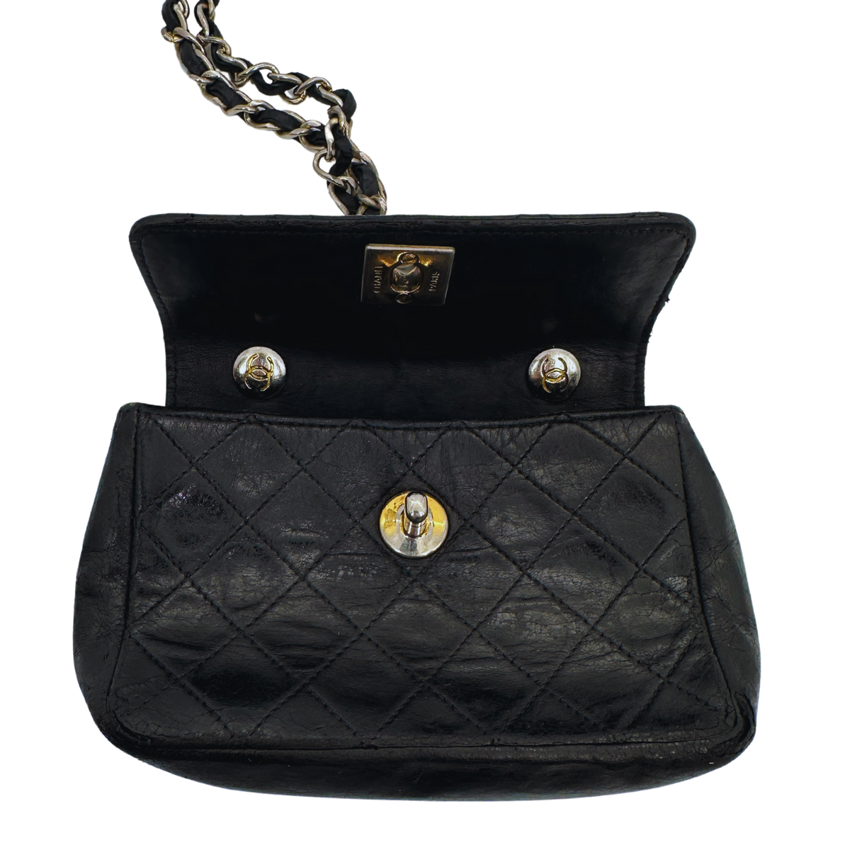Chanel Mini Flap Bag schwarz Lammleder / akzeptabel Chanel