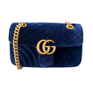 Gucci GG Marmont Mini kobaltblau fluwelen tas