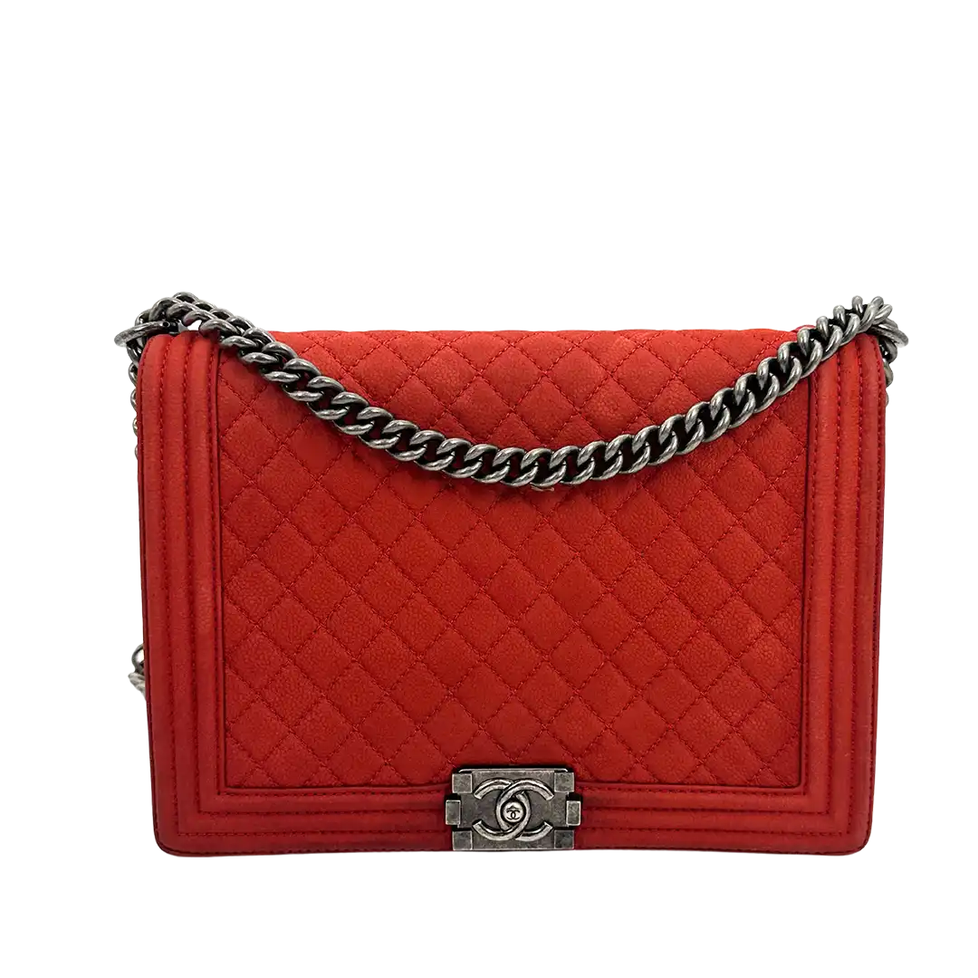 Chanel Boy Tasche Large Kaviar Wildleder rot / gut Chanel