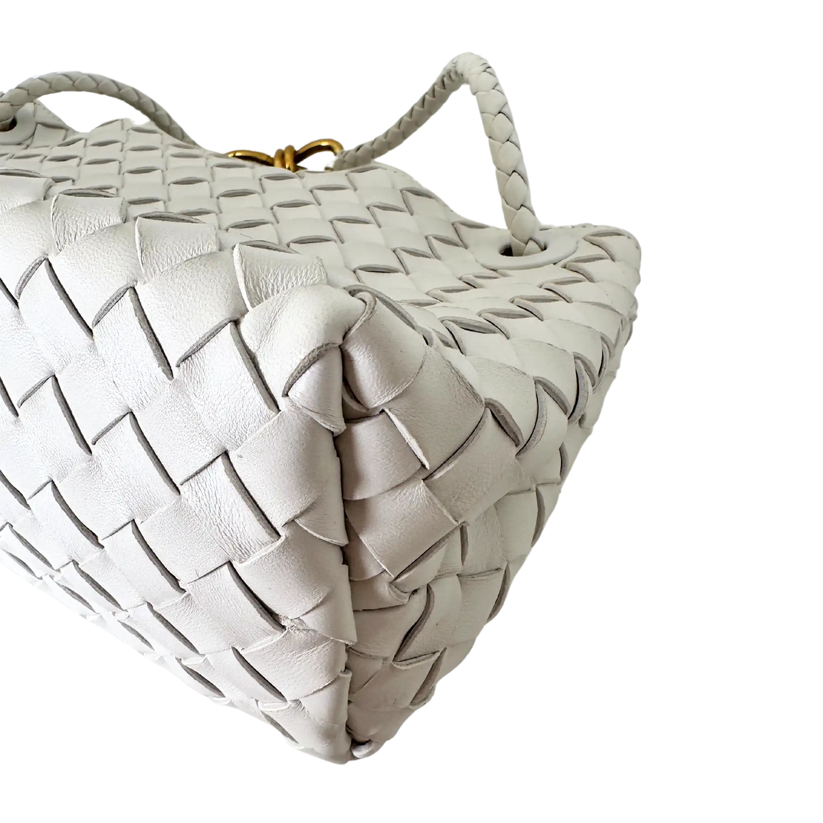 Bottega Veneta East/West Andiamo kleine Tote aus Intrecciato-Leder weiß 2023 / sehr gut Bottega Veneta