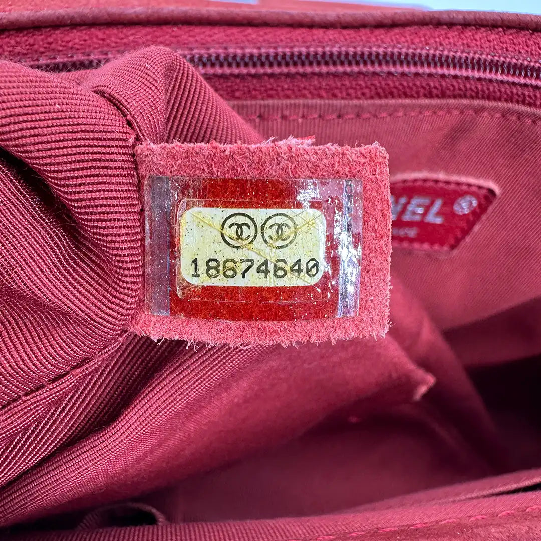 Chanel Boy Tasche Large Kaviar Wildleder rot / gut Chanel