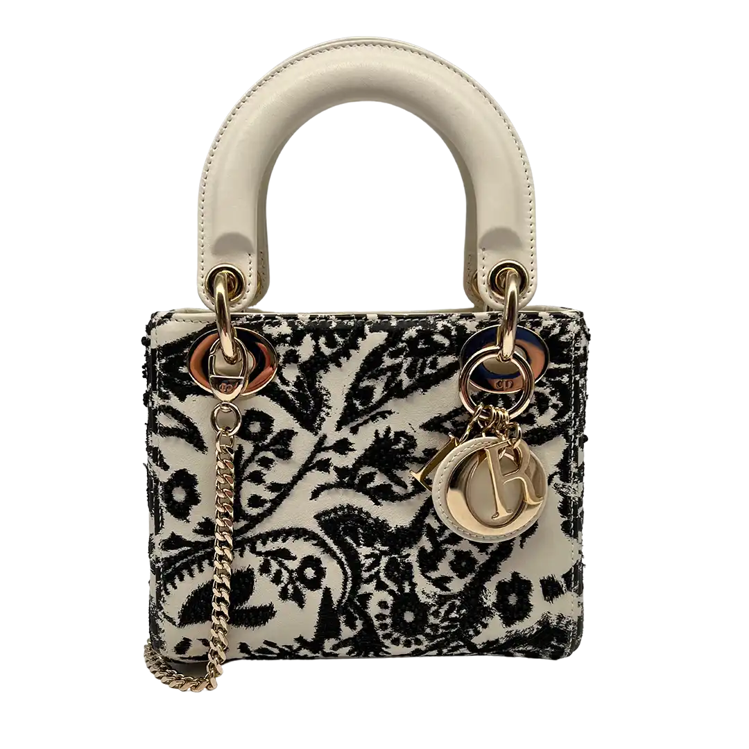 Christian Dior Mini Lady Dior floral bedruckt und bestickt Off white / sehr gut Dior