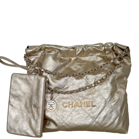 Chanel 22 mittelgroße Hobo Bag gold, goldene Hardware Fullset / sehr gut Chanel