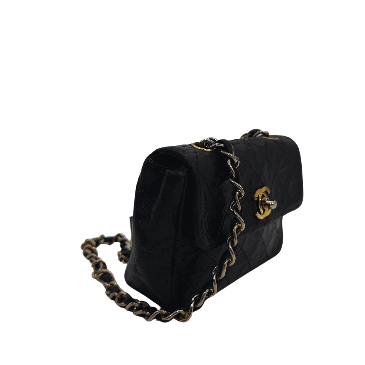 Chanel Mini Flap Bag schwarz Lammleder / akzeptabel Chanel