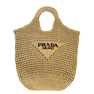 Prada Shopping Bag with Logo Embroidery Raffiabast Beige Bag / Like New