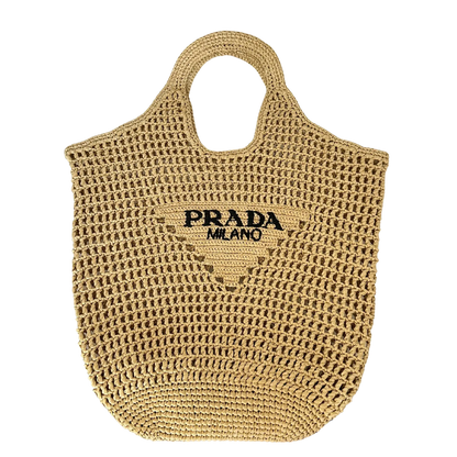 Prada Shopping Bag with Logo Embroidery Raffiabast beige Tasche / neuwertig Prada