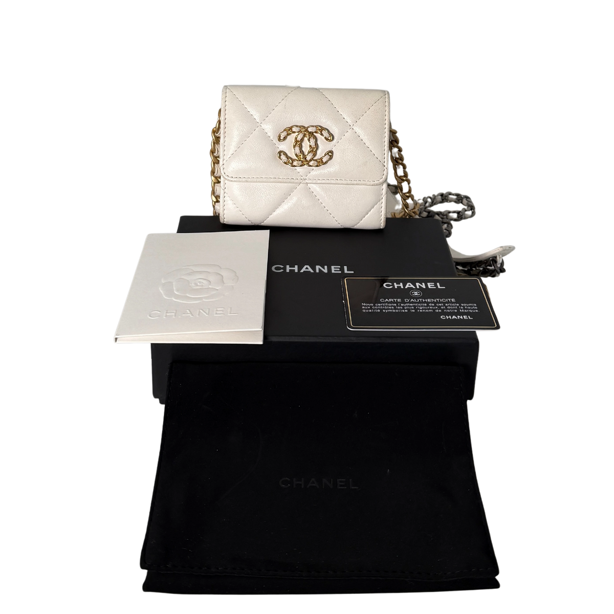 Chanel 19 Flap Coin Wallet on Chain Weiß Fullset / gut Chanel