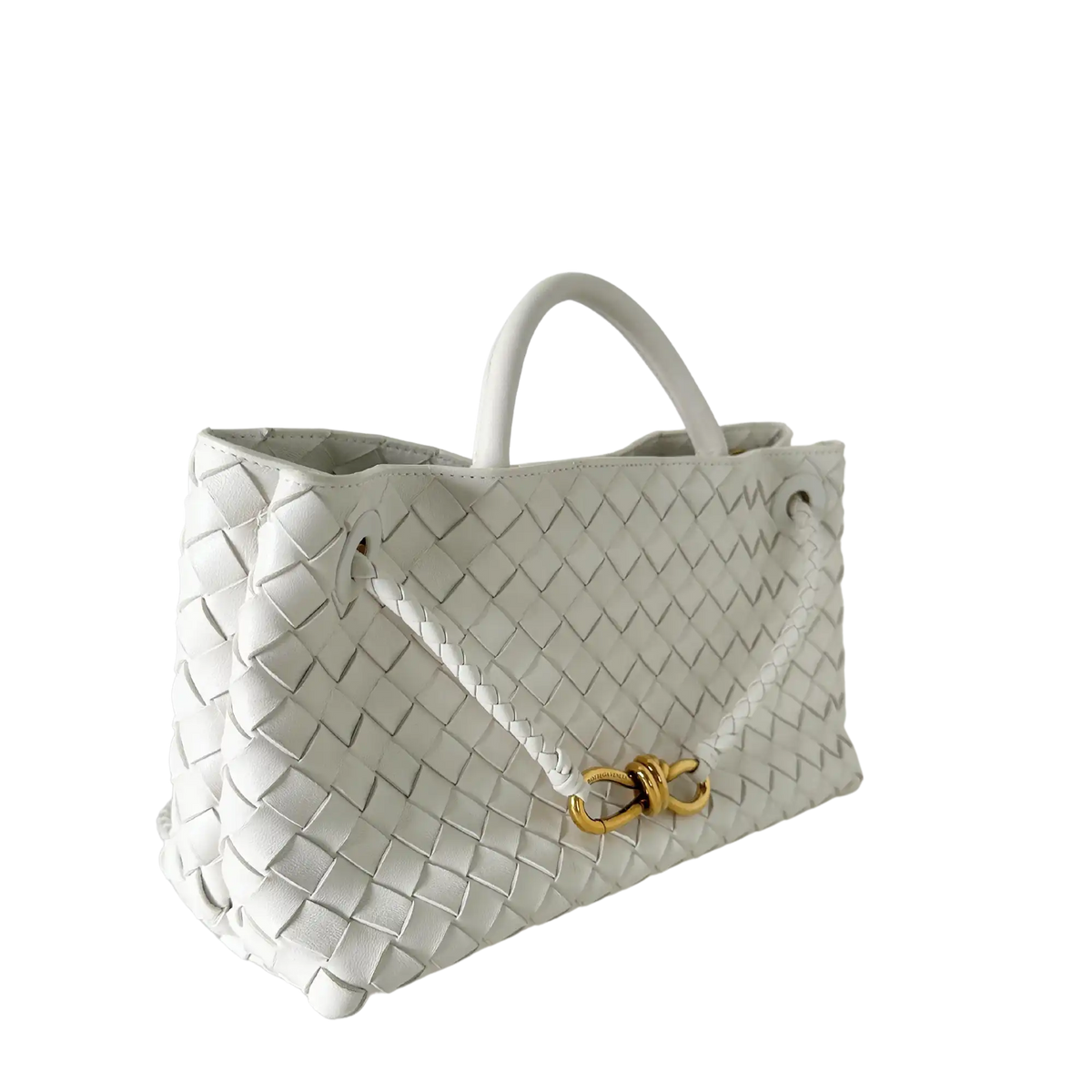 Bottega Veneta East/West Andiamo kleine Tote aus Intrecciato-Leder weiß 2023 / sehr gut Bottega Veneta