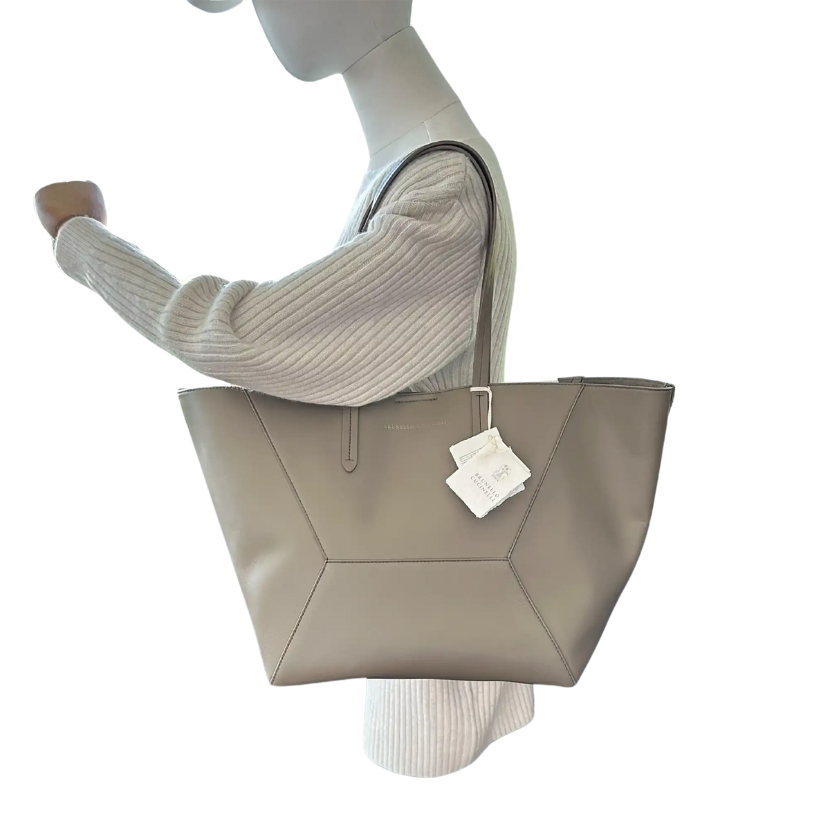 Brunnello Cucinelli BC Duo-Tasche aus Kalbsleder mit Monili taupe / neuwertig Brunello Cucinelli