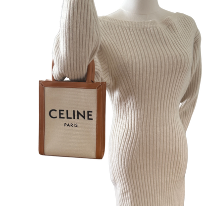 Céline Mini Vertical Cabas Handtasche aus Canvas und Leder Beige / neuwertig CELINE