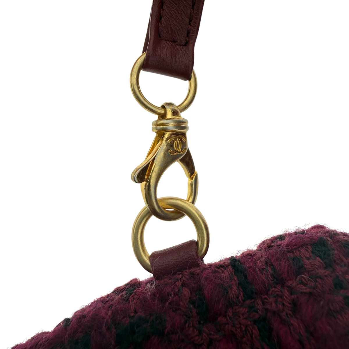 Chanel 22 mittelgroße Hobobag aus Tweed Burgunderrot goldene Hardware / neuwertig Chanel