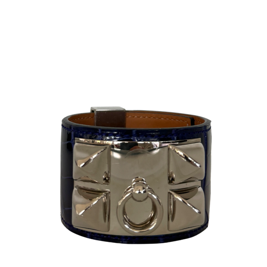 Hermès Collier de Chien aus Alligatorleder Blau / sehr gut Hermès