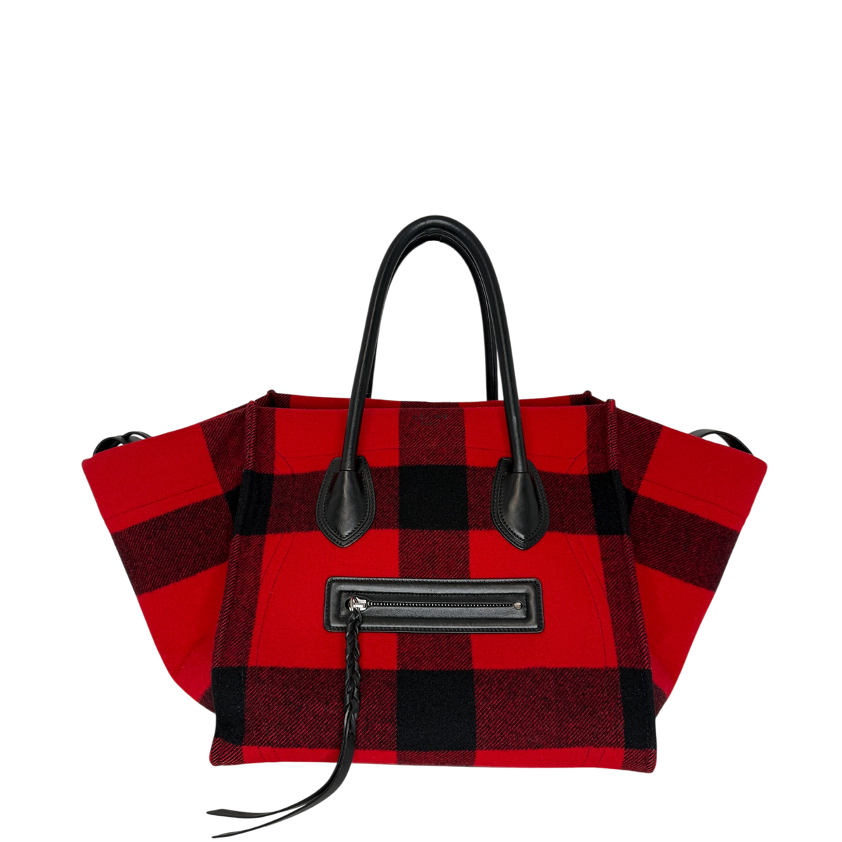CELINE Tartan Phantom Luggage Bag Wolle rot schwarz / gut CELINE