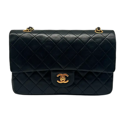 CHANEL 2.55 Double Flap 10" Chain Shoulder Bag schwarzes Lammleder / gut Chanel
