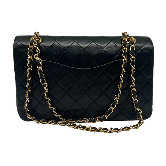 CHANEL 2.55 Double Flap 10" Chain Shoulder Bag schwarzes Lammleder / gut Chanel