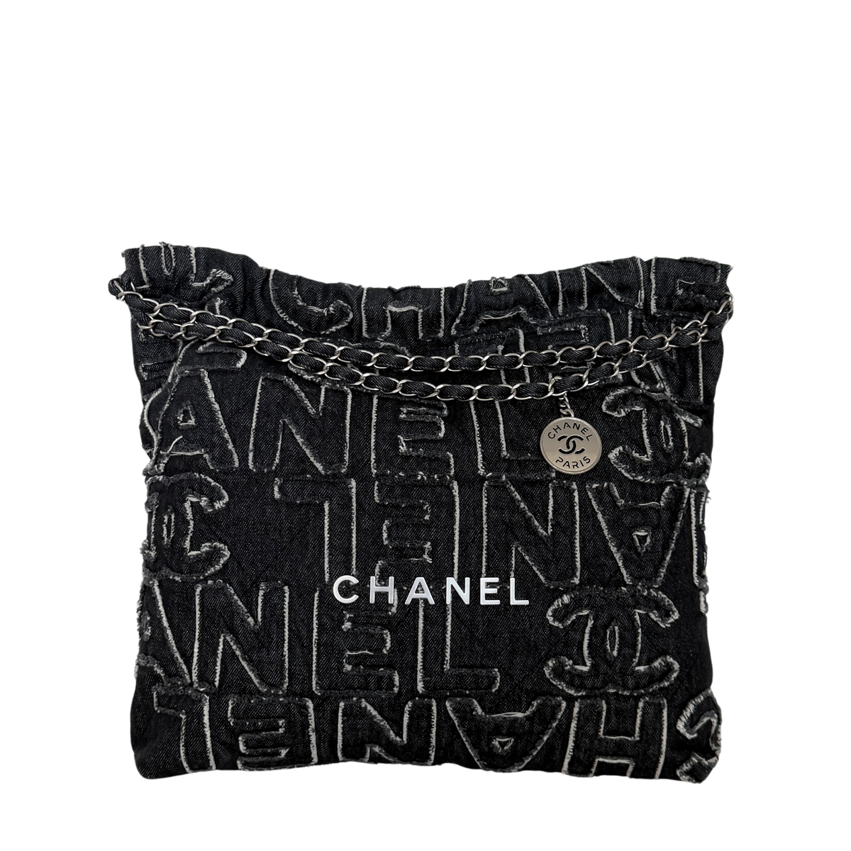 Chanel 22 mittelgroße Hobobag aus Denim Schwarz silberne Hardware / neuwertig Chanel