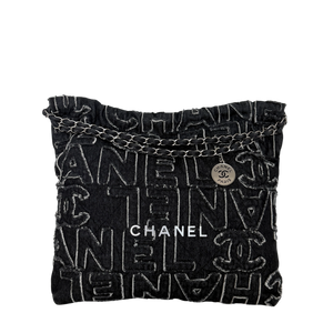 Chanel 22 medium-sized hobo bag in denim, black with silver hardware / like new