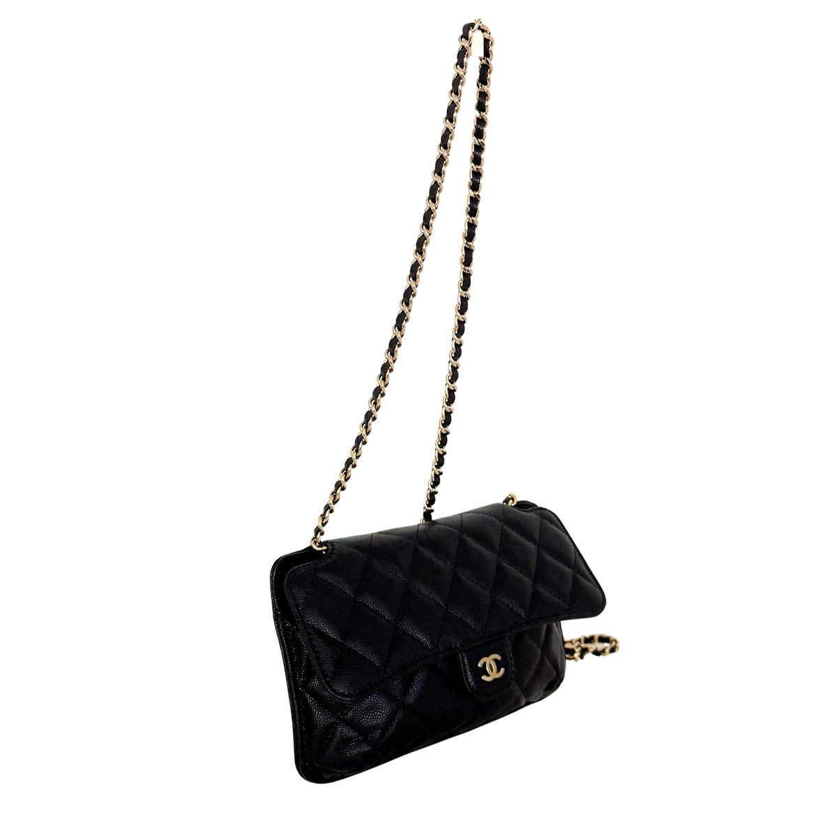 Chanel Quilted Foldable Chain Tote Bag Caviar mit Polka Dots Navyblau / neuwertig Chanel