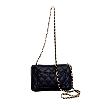 Chanel Quilted Foldable Chain Tote Bag Caviar mit Polka Dots Navyblau / neuwertig Chanel