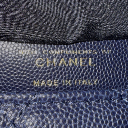 Chanel Quilted Foldable Chain Tote Bag Caviar mit Polka Dots Navyblau / neuwertig Chanel