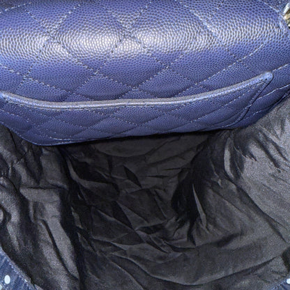 Chanel Quilted Foldable Chain Tote Bag Caviar mit Polka Dots Navyblau / neuwertig Chanel