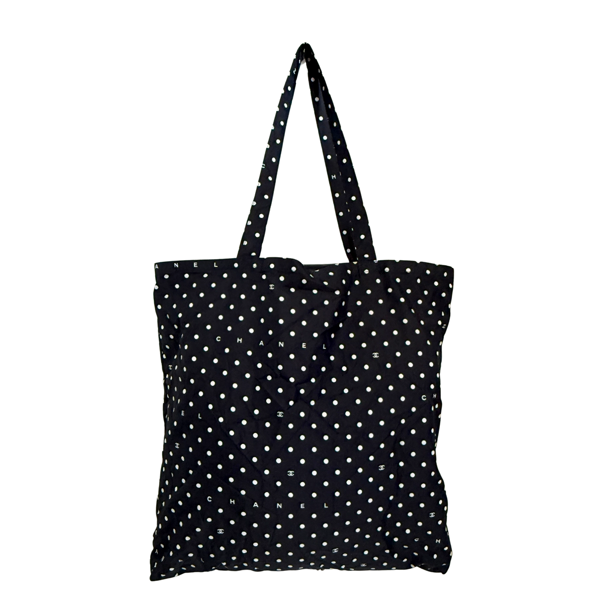 Chanel Quilted Foldable Chain Tote Bag Caviar mit Polka Dots Navyblau / neuwertig Chanel