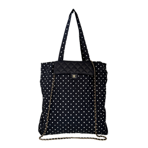 Chanel Quilted Foldable Chain Tote Bag Caviar met Polka Dots Marineblauw