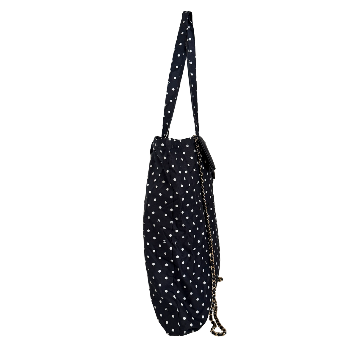 Chanel Quilted Foldable Chain Tote Bag Caviar mit Polka Dots Navyblau / neuwertig Chanel