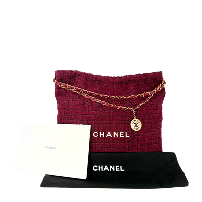 Chanel 22 mittelgroße Hobobag aus Tweed Burgunderrot goldene Hardware / neuwertig Chanel