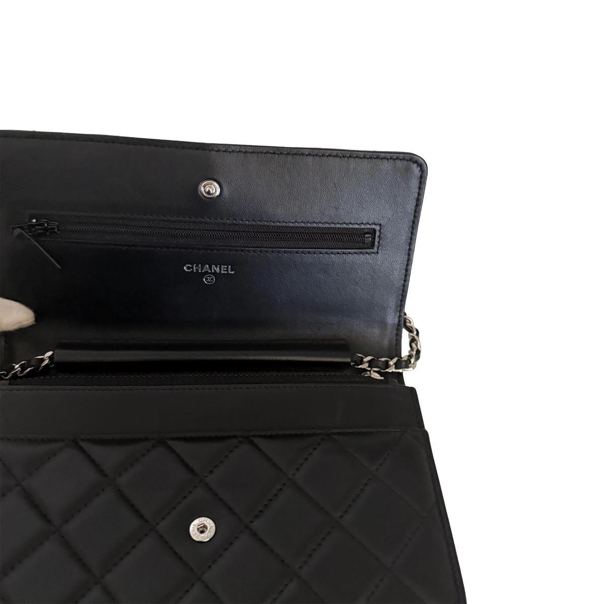 Chanel Wallet on Chain Bag Lammleder Schwarz silberne Hardware / neuwertig Chanel