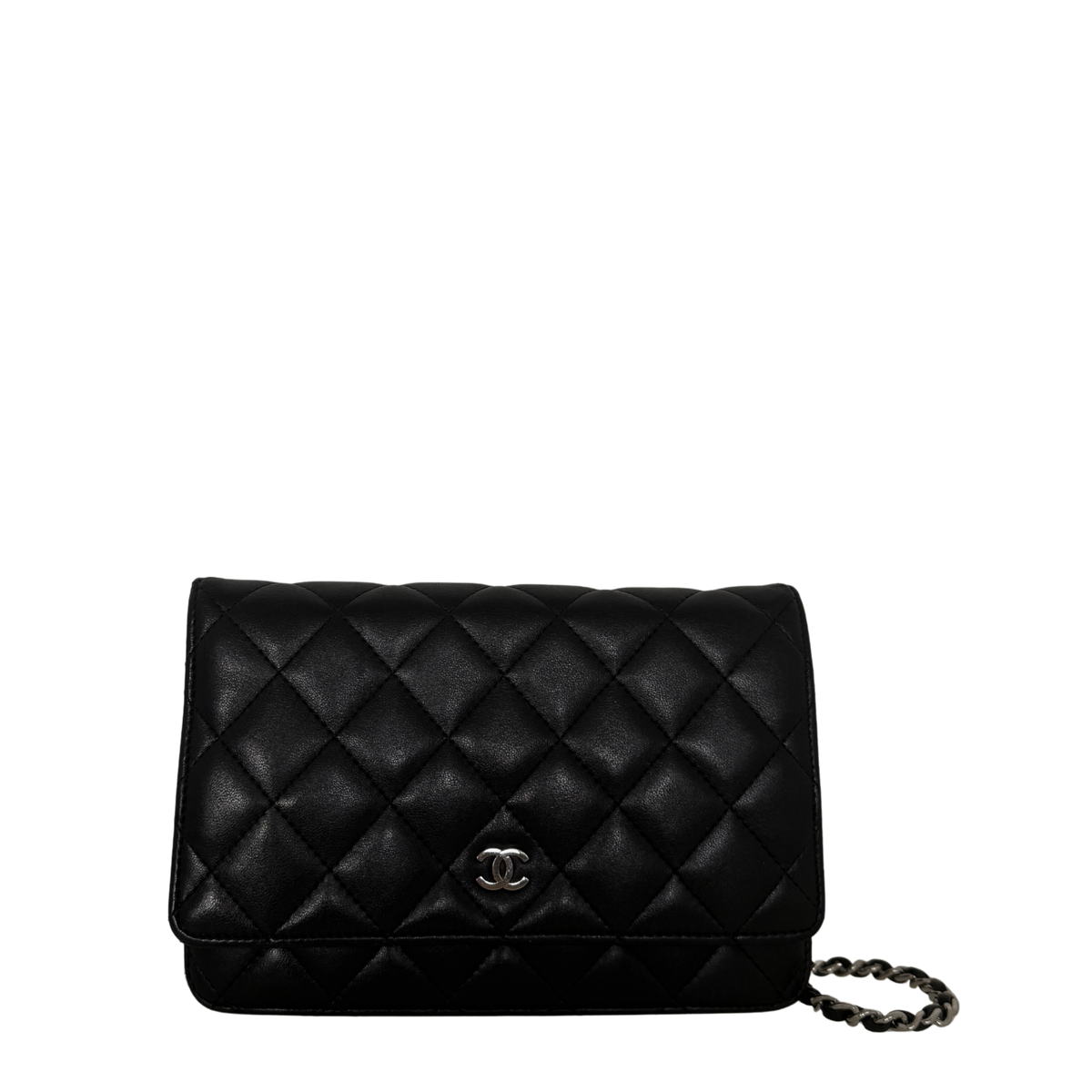 Chanel Wallet on Chain Bag Lammleder Schwarz silberne Hardware / sehr gut Chanel