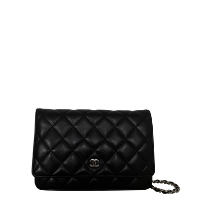 Chanel Wallet on Chain Bag Lammleder Schwarz silberne Hardware / sehr gut Chanel