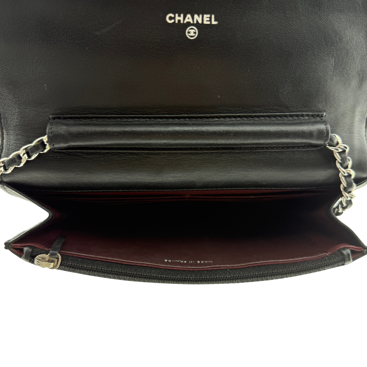 Chanel Wallet on Chain Bag Lammleder Schwarz silberne Hardware / sehr gut Chanel