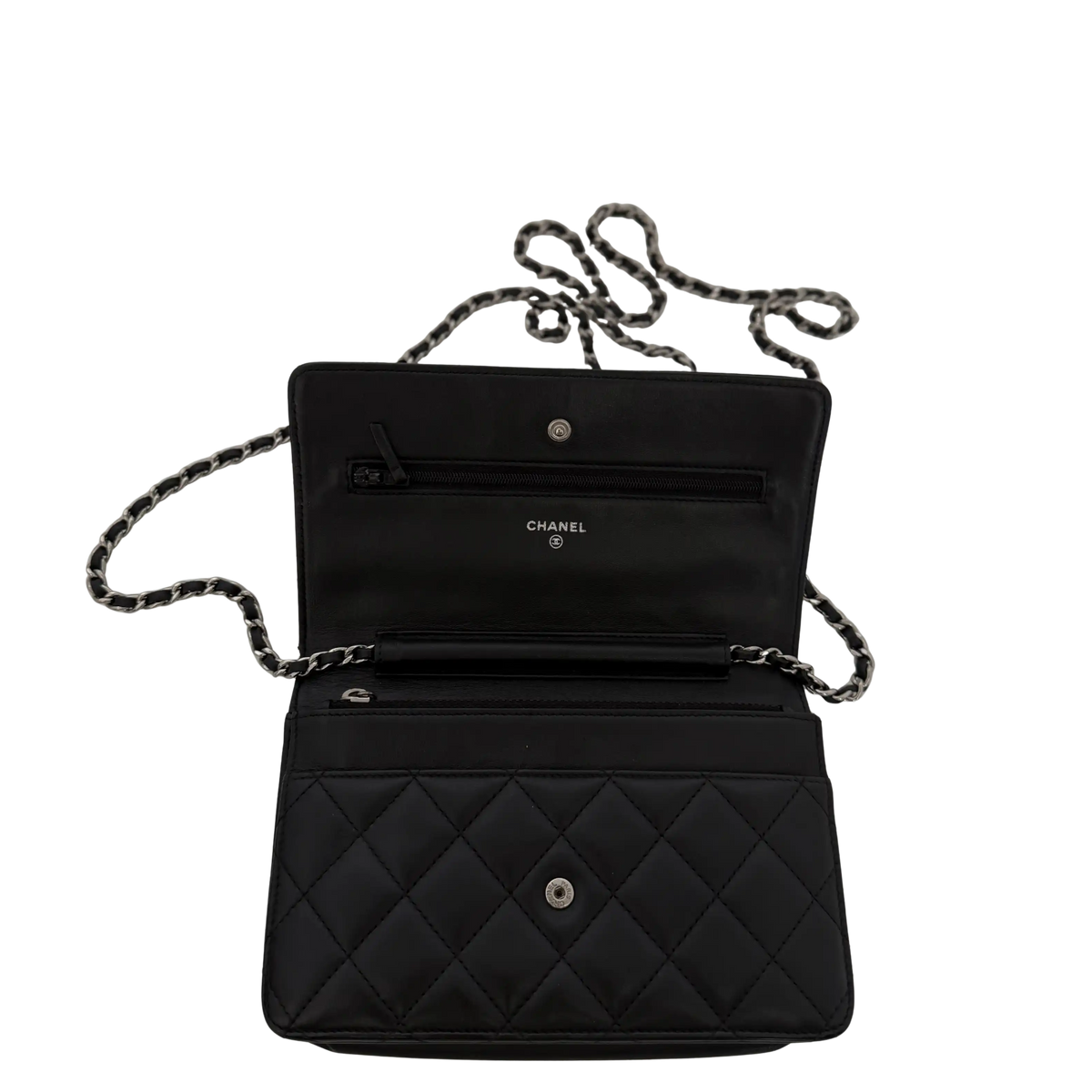Chanel Wallet on Chain Bag Lammleder Schwarz silberne Hardware / sehr gut Chanel