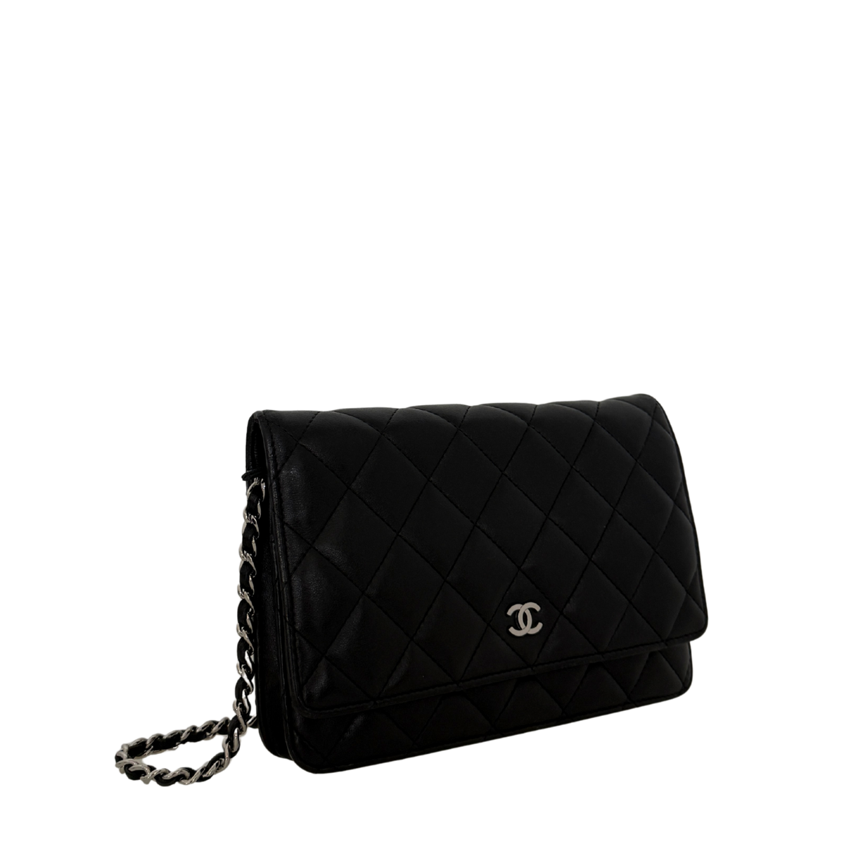 Chanel Wallet on Chain Bag Lammleder Schwarz silberne Hardware / sehr gut Chanel