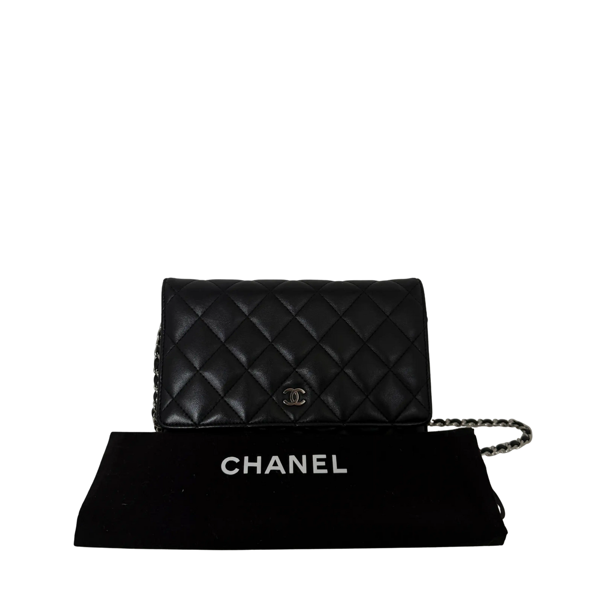 Chanel Wallet on Chain Bag Lammleder Schwarz silberne Hardware / sehr gut Chanel