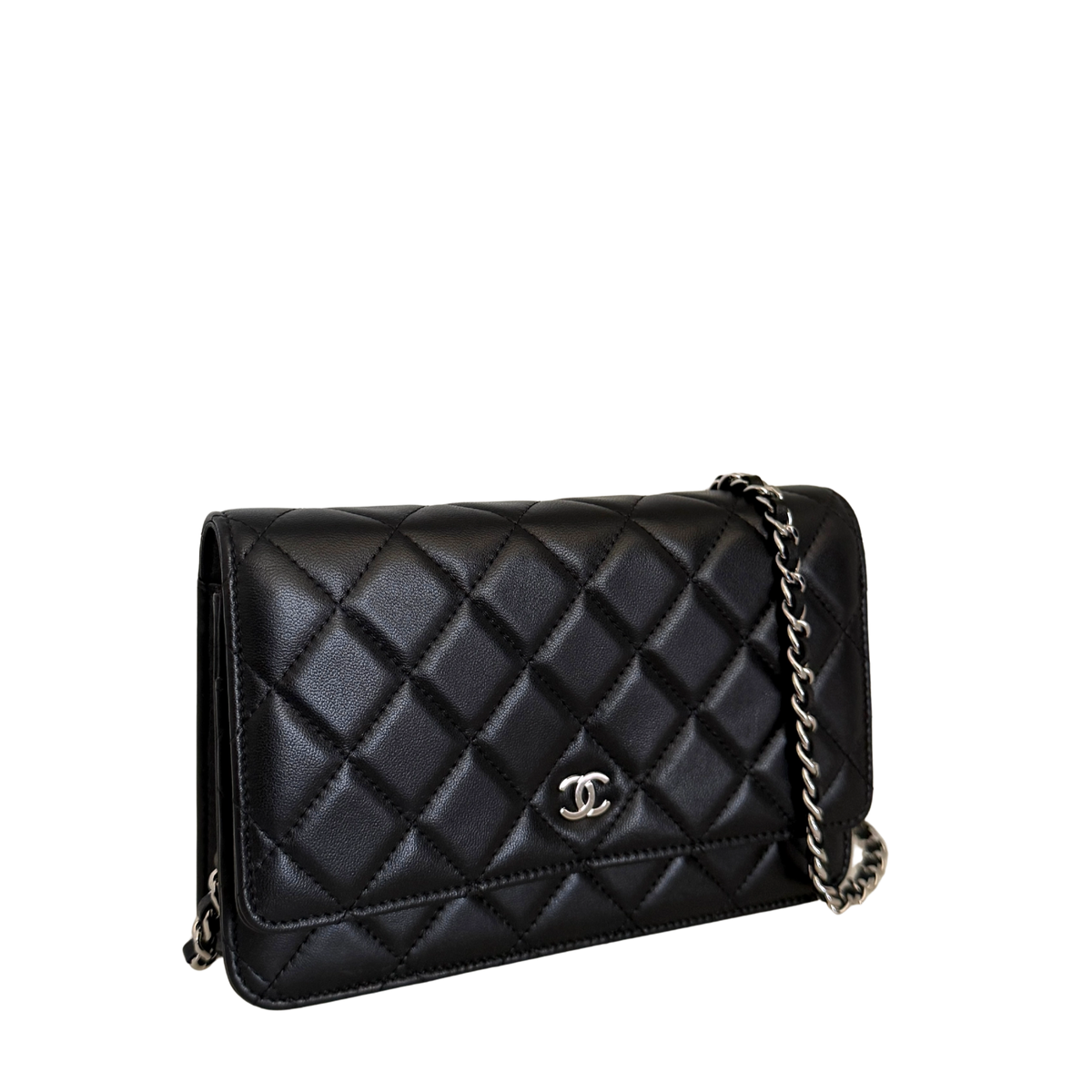 Chanel Wallet on Chain Bag Lammleder Schwarz silberne Hardware / neuwertig Chanel