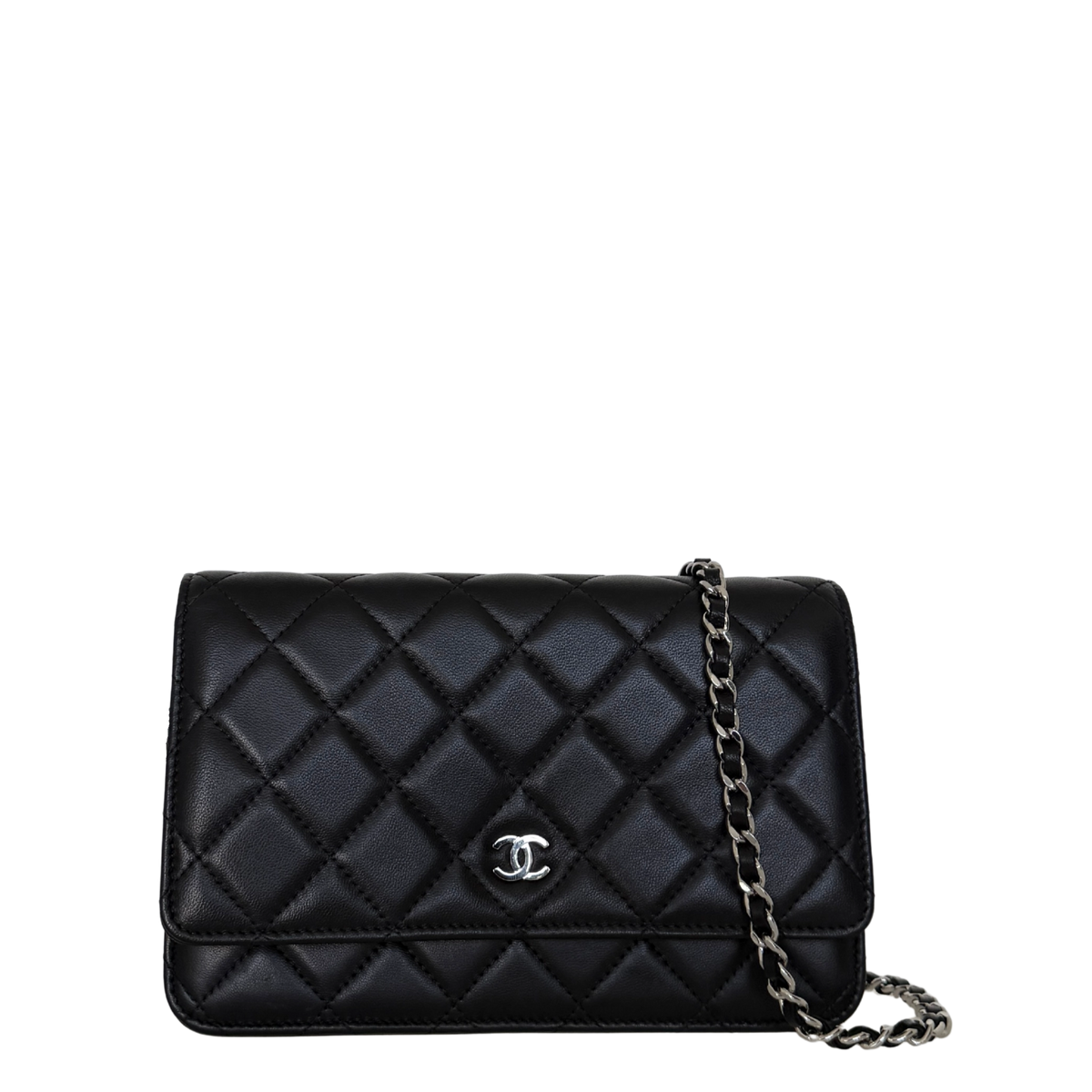 Chanel Wallet on Chain Bag Lammleder Schwarz silberne Hardware / neuwertig Chanel