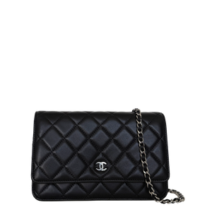 Chanel Wallet on Chain Bag Lamsleer Zwart zilveren hardware
