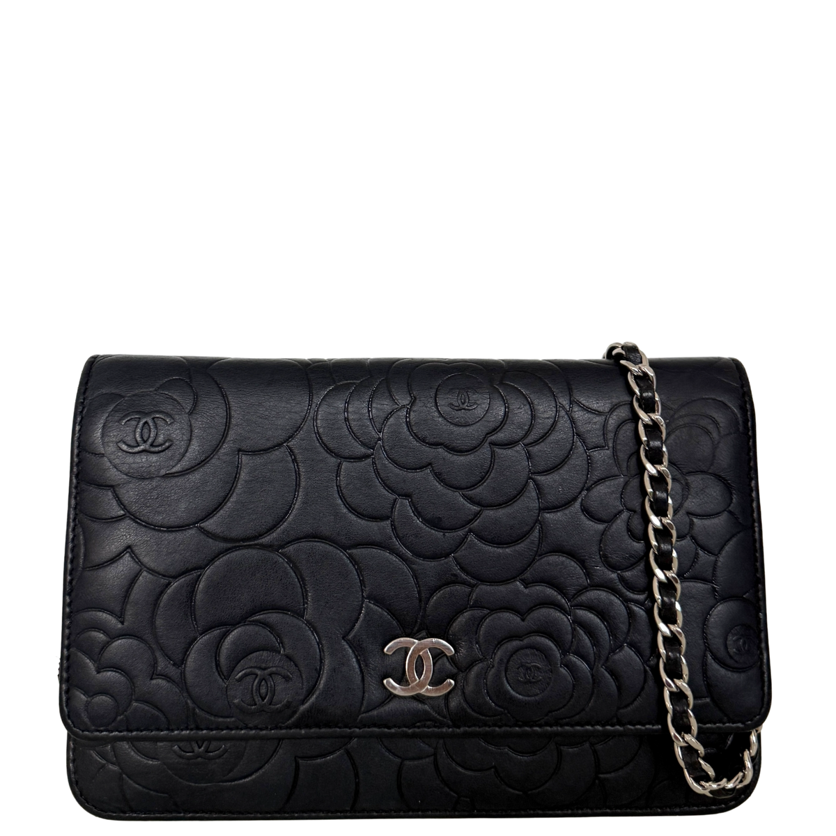 Chanel Wallet On Chain Camellia Lammleder Schwarz goldene Hardware / sehr gut Chanel